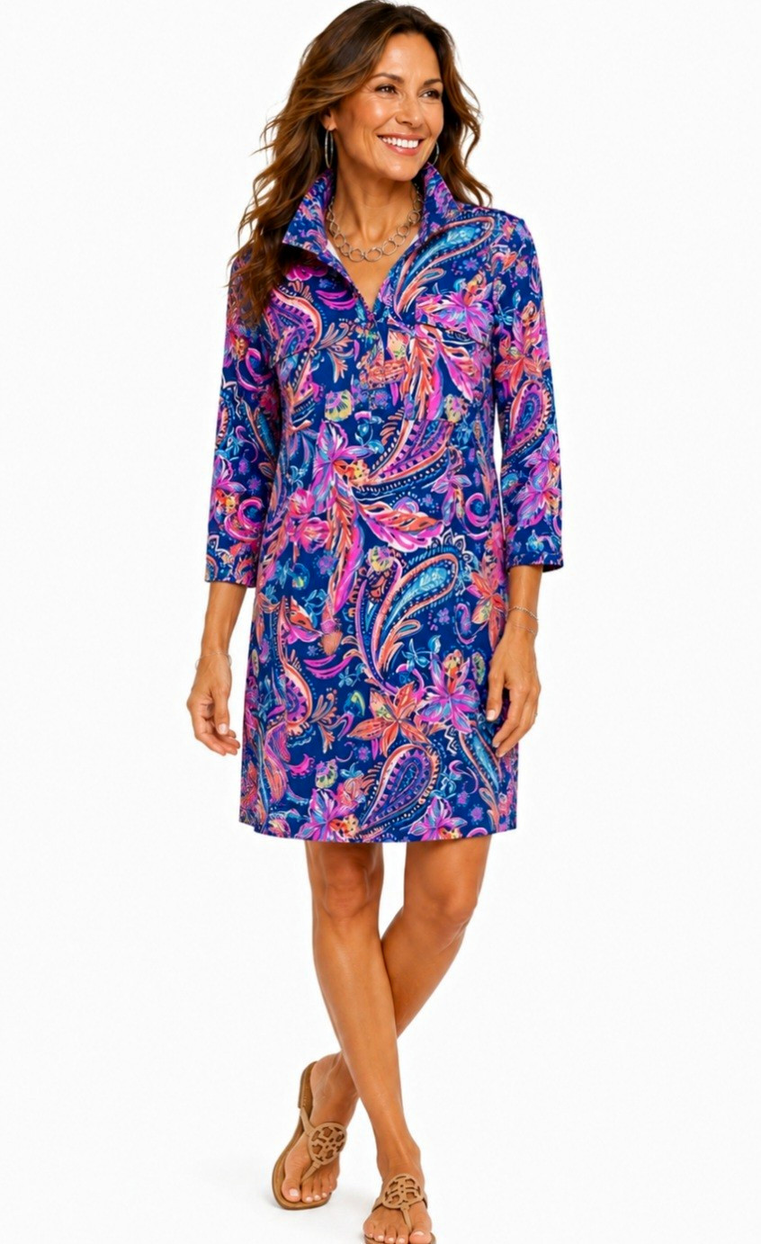 Stella Parker Liquid Knit SPF Dress Large Coastal Grandma Paisley Travel Tunic