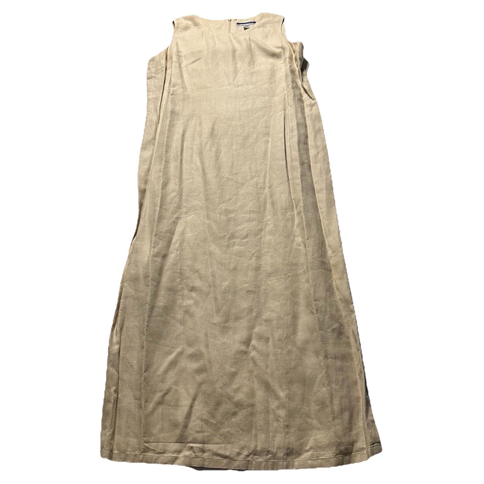 Amanda Smith Maxi Dress Women’s Size 14 Pure Linen Beige Sleeveless Vintage A1