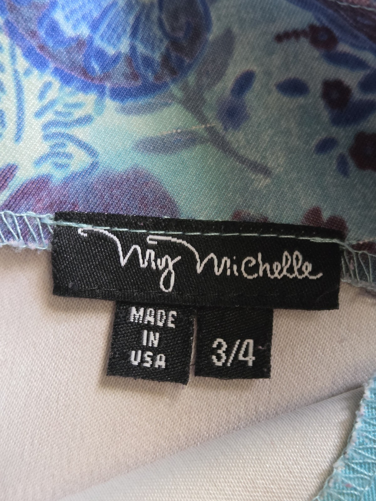 Y2K My Michelle Blue Purple Bright Retro Floral Artsy Shift Mini Dress Size 3/4