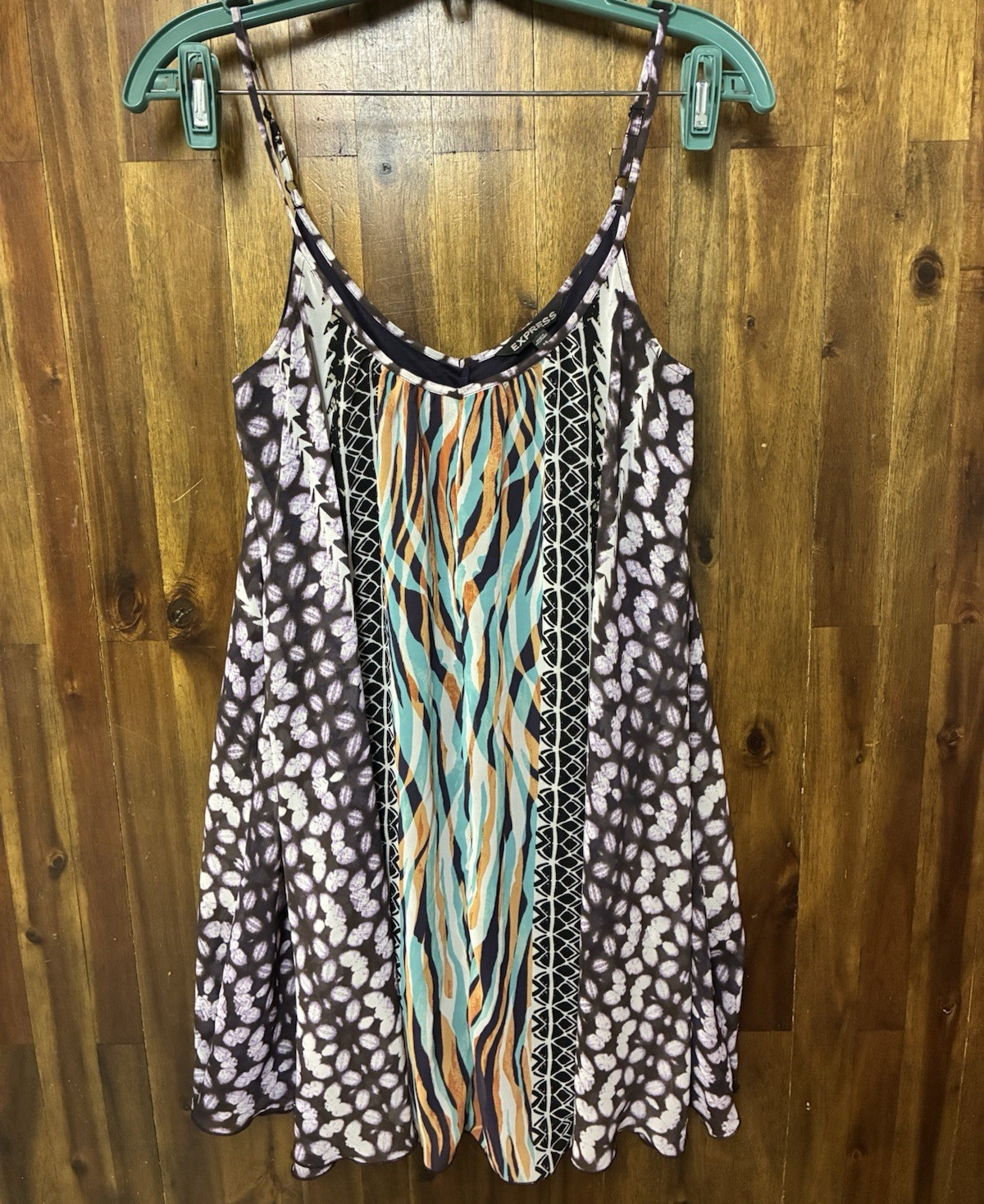 Express Womens XS Patterned Spaghetti Strap Lined Long Tank Top/Mini Dress