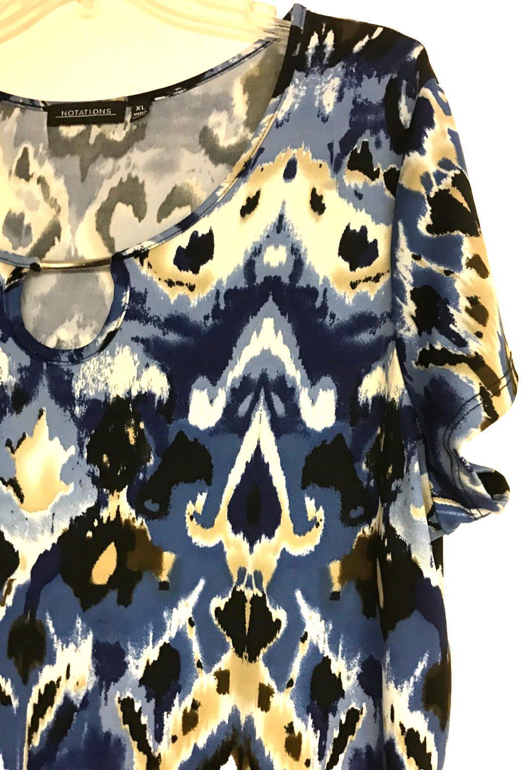 Notations XL Keyhole Blue Abstract Print Dress Short Sleeve Stretch Non-iron