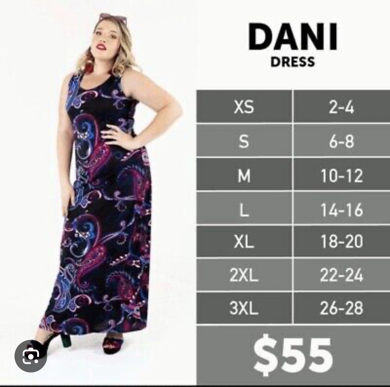 NWT Lularoe Medium Blue Orange White Green Floral Dani Long Column Dress