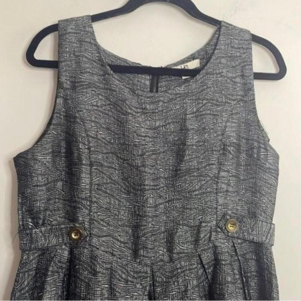 Ya Los Angeles Grey Patterned Metallic Thread Sleeveless Fit and Flare Dress