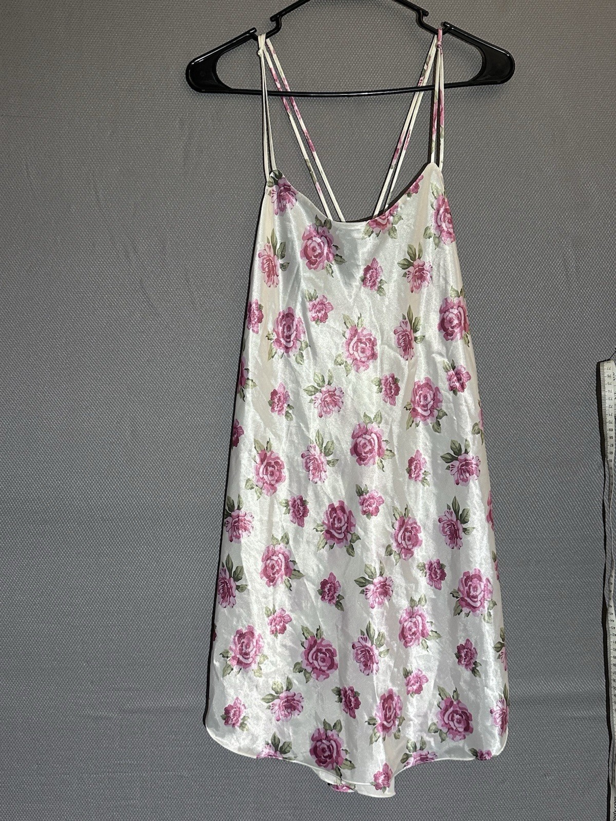 Nordstrom Lingerie Satin Floral Slip Dress Pink Roses Spaghetti Strap S