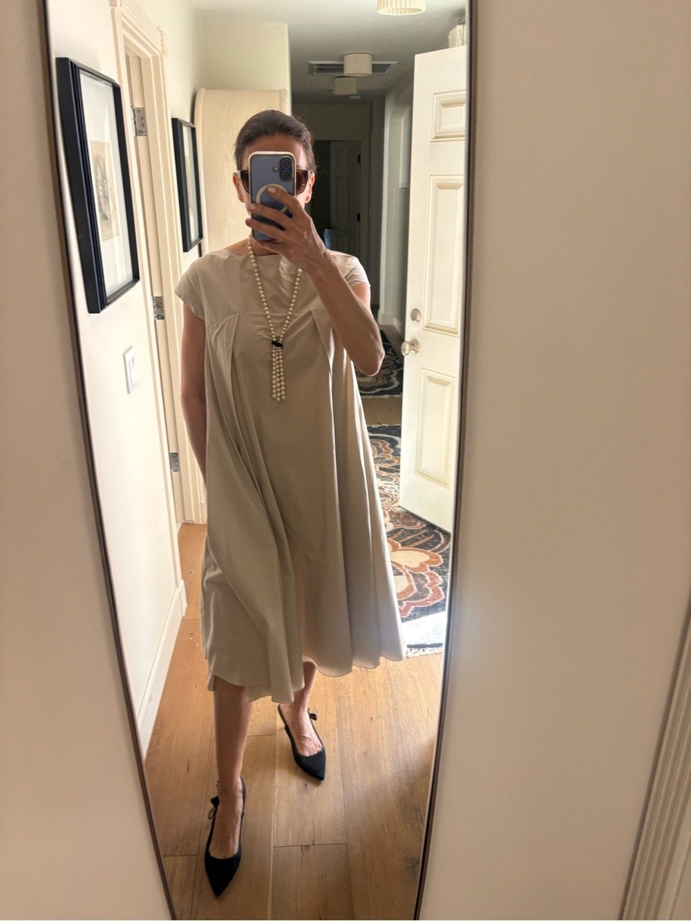 HACHE Italy Pleated Poplin Tent Trapeze Dress Beige Khaki IT 42 /US 6