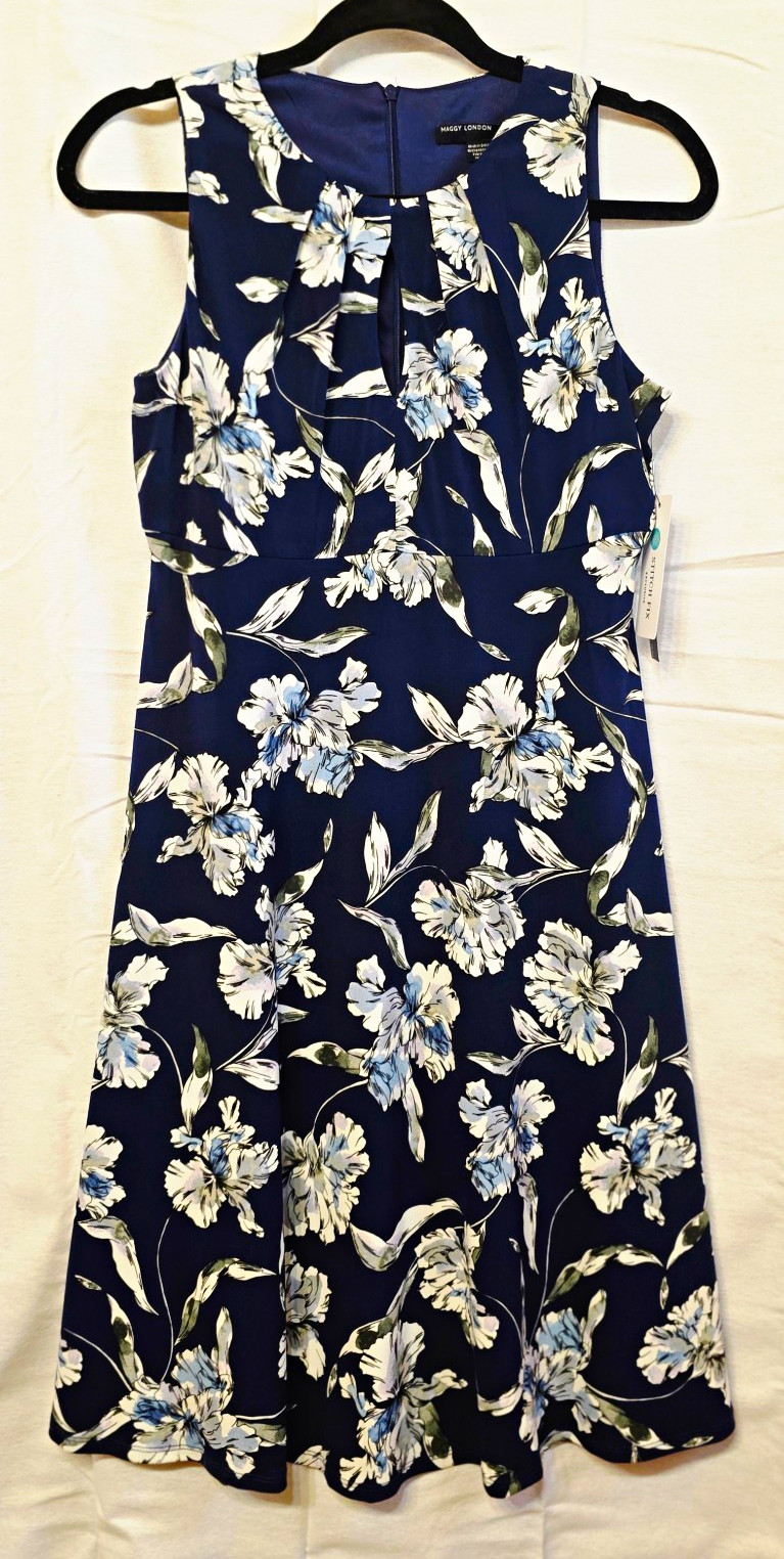 Maggy London Florencia A-Line Dress Sleeveless Zip Back Navy Floral 2 TS310M-ST