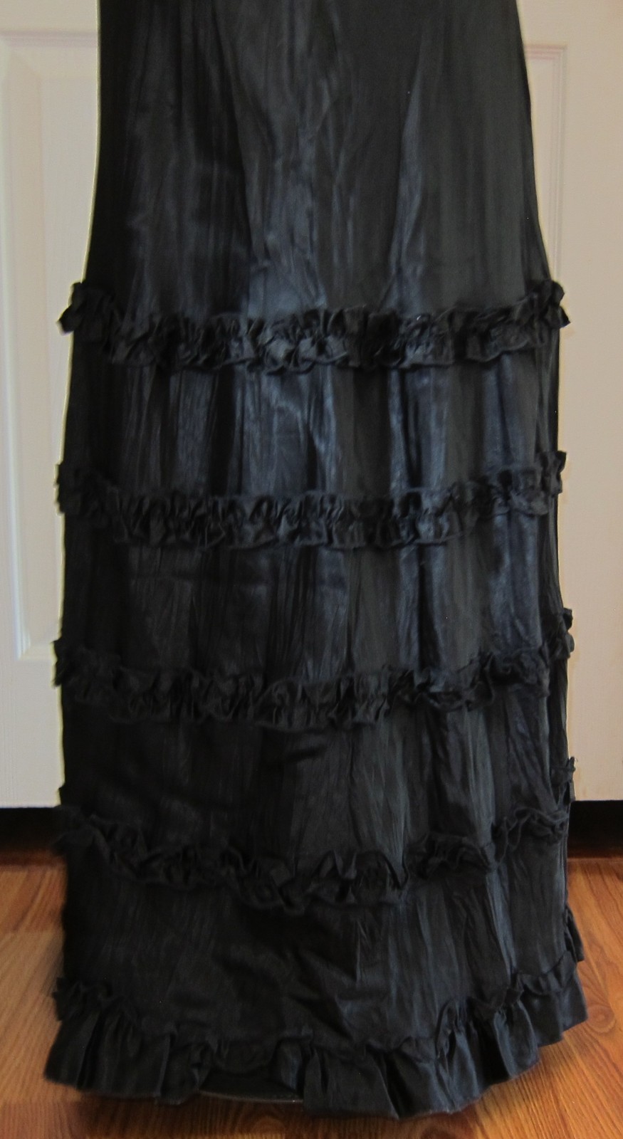 SEXY MAXI BLACK SLIP DRESS RUFFLED ROSES ADJUSTABLE STRAPS NEW W/O TAGS SZ L