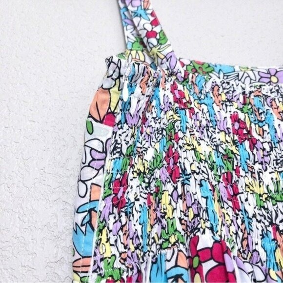 S/W/F Apron Maxi Dress S Lush Floss Multicolor Floral Square Neck Boho Tropical