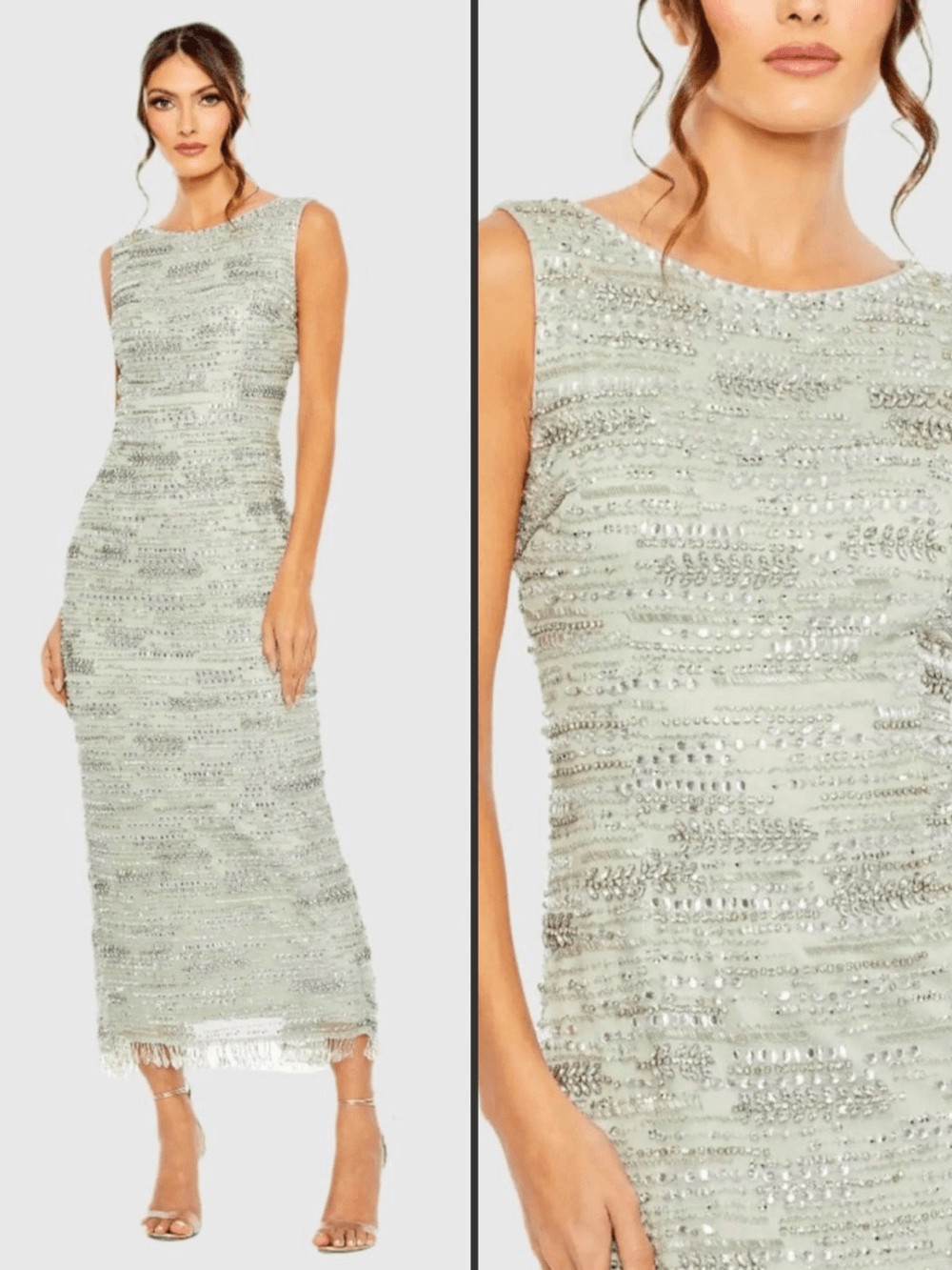 NWT MAC DUGGAL 93834 Green Sleeveless Embellished Dress With Fringe Hem Size 4