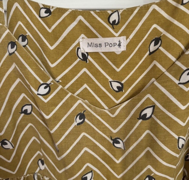 Cute Yellow Dress with A Chevron Pattern. Linen-like Fabric.