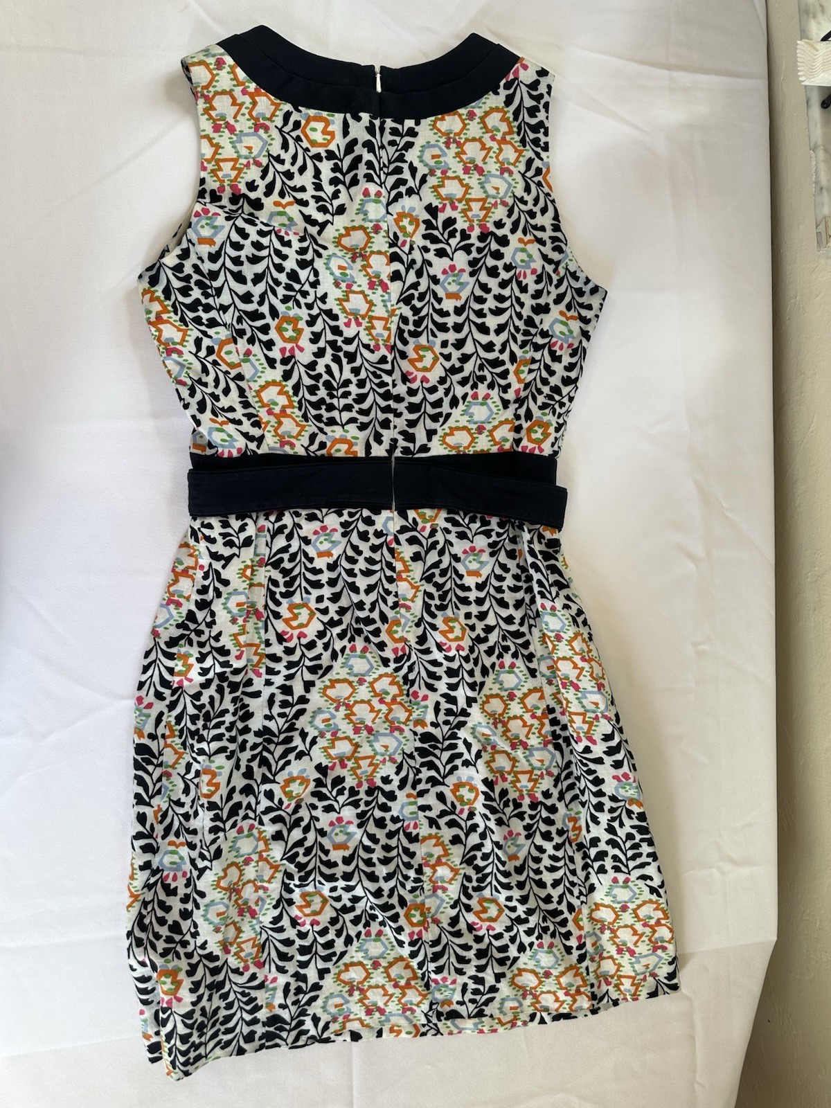 Tory Burch Melanie Printed Linen Shift Dress Navy Orange Floral Size 4 Excellent