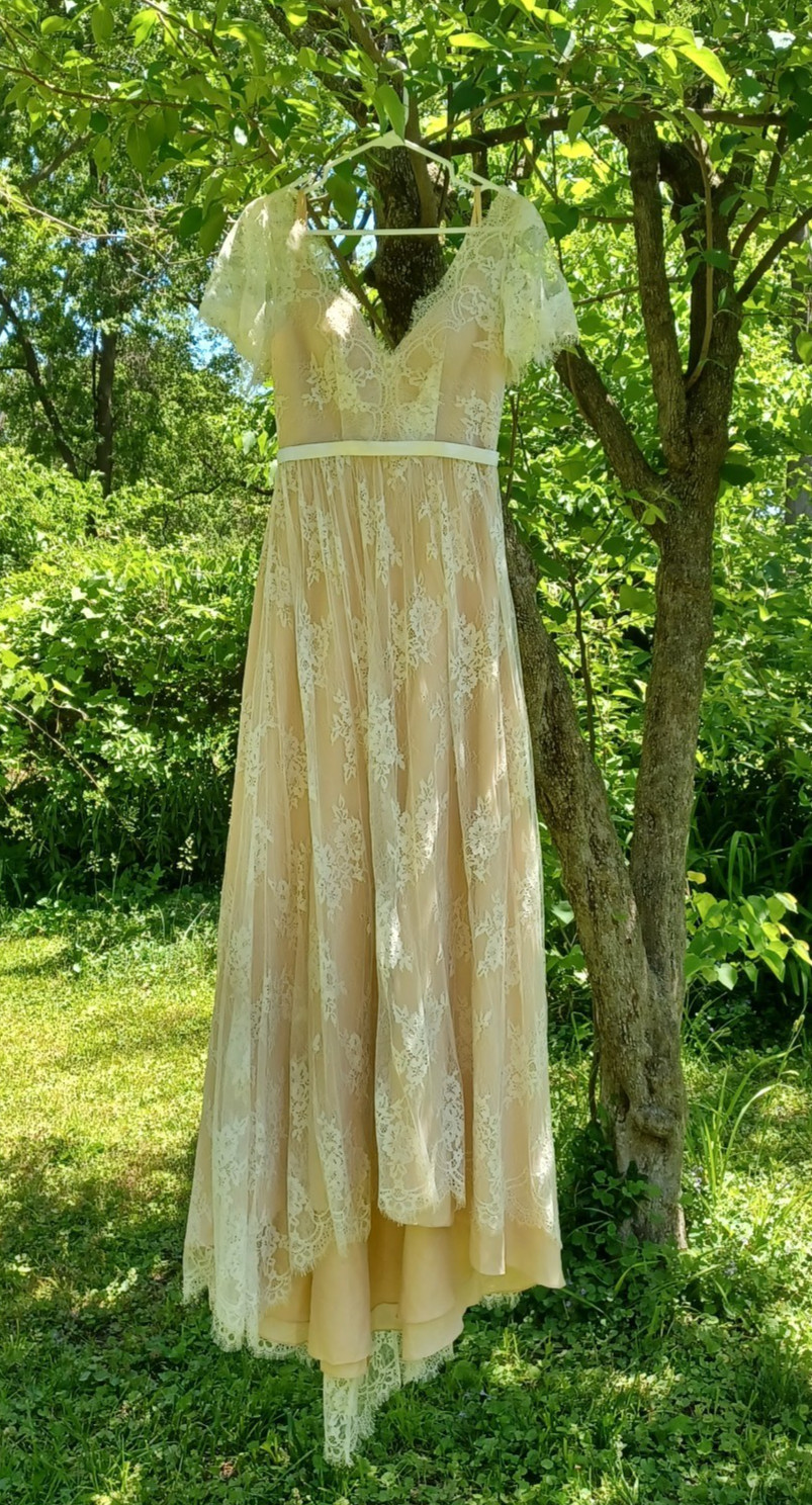 NWT HEBEOS Princess Lace Sash Ribbon Belt Sweep Brush Train Wedding Dress Sz 4