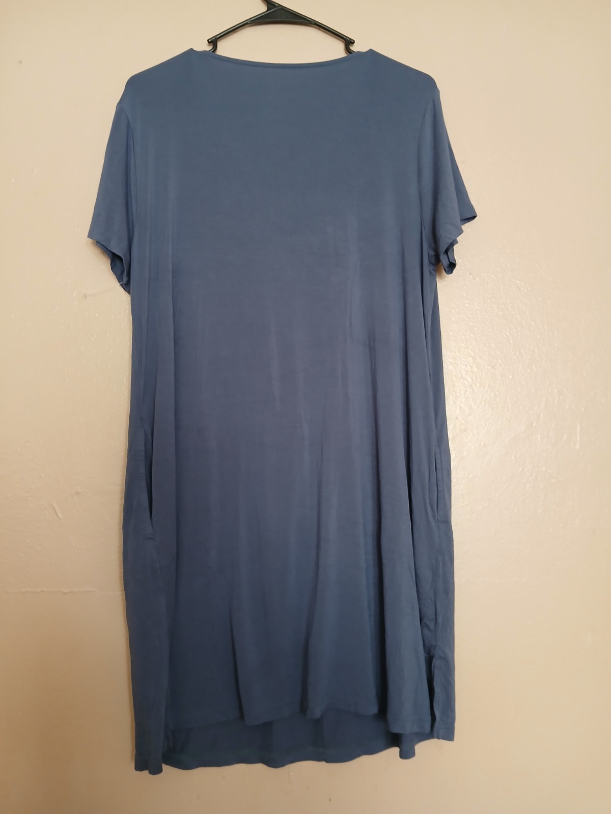 Eden Om Dress Medium Bamboo Shirt Comfort Stretch Casusl Pockets Blue V Neck