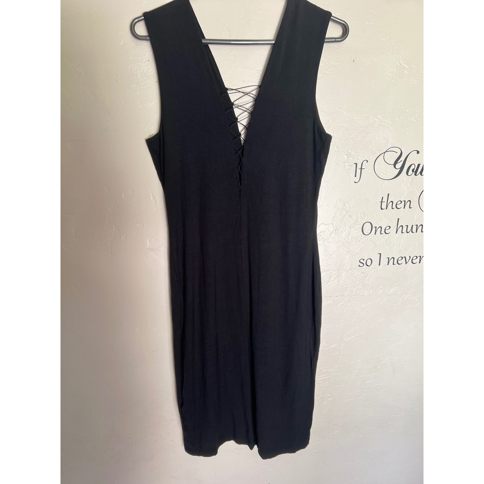 T by Alexander Wang Black Lace Up Bodycon Dress Sexy Sleeveless Midi Edgy Goth