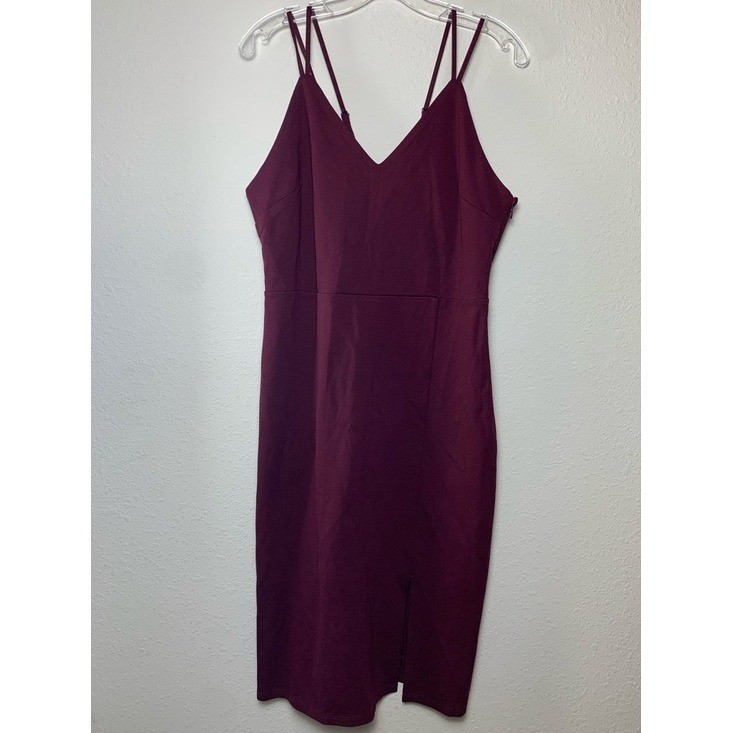 nine britton Double-Strap V-Neck Midi Dress Burgundy Plum Large Career Evening