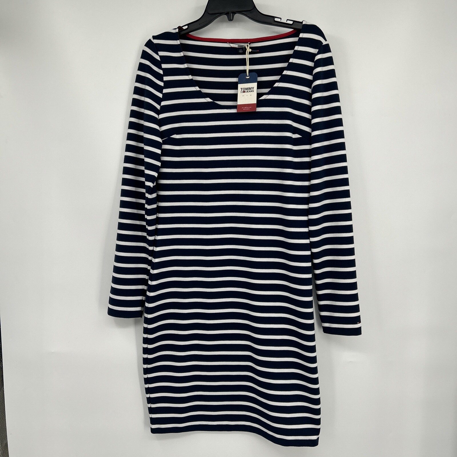 NWT Tommy Jeans Dress Women’s Sz Large Navy White Stripe Classic Modern Preppy