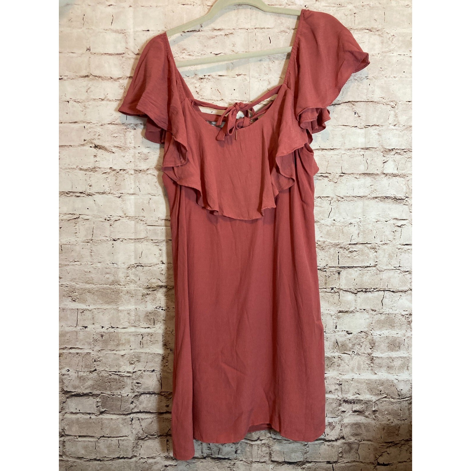 MISA L.A. Dress Womens Medium Salmon Pink Ruffle Double Tie Back Boho Hippie