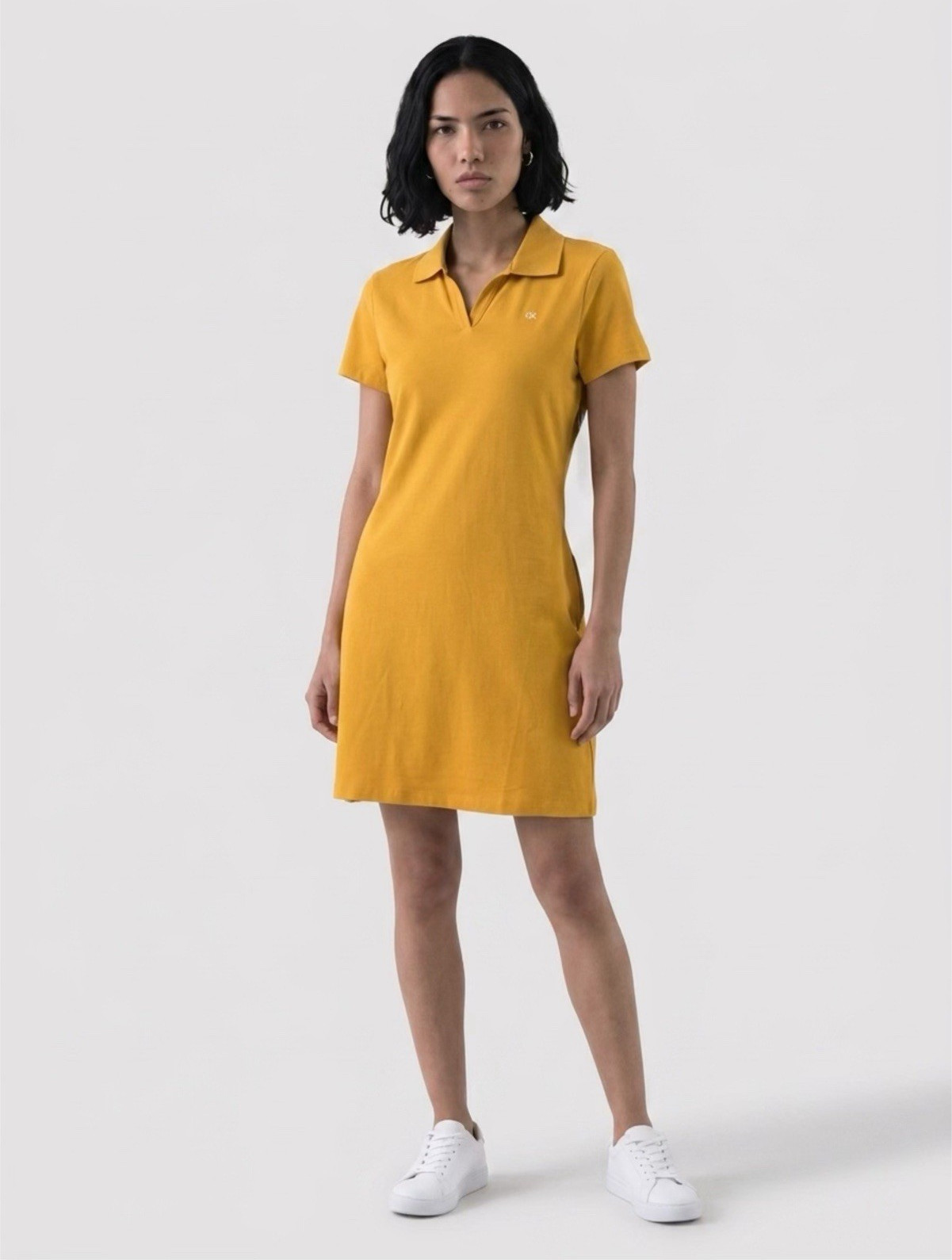 Calvin Klein Women’s Yellow Solid Collared Piqué Stretch Polo T-Shirt Dress S