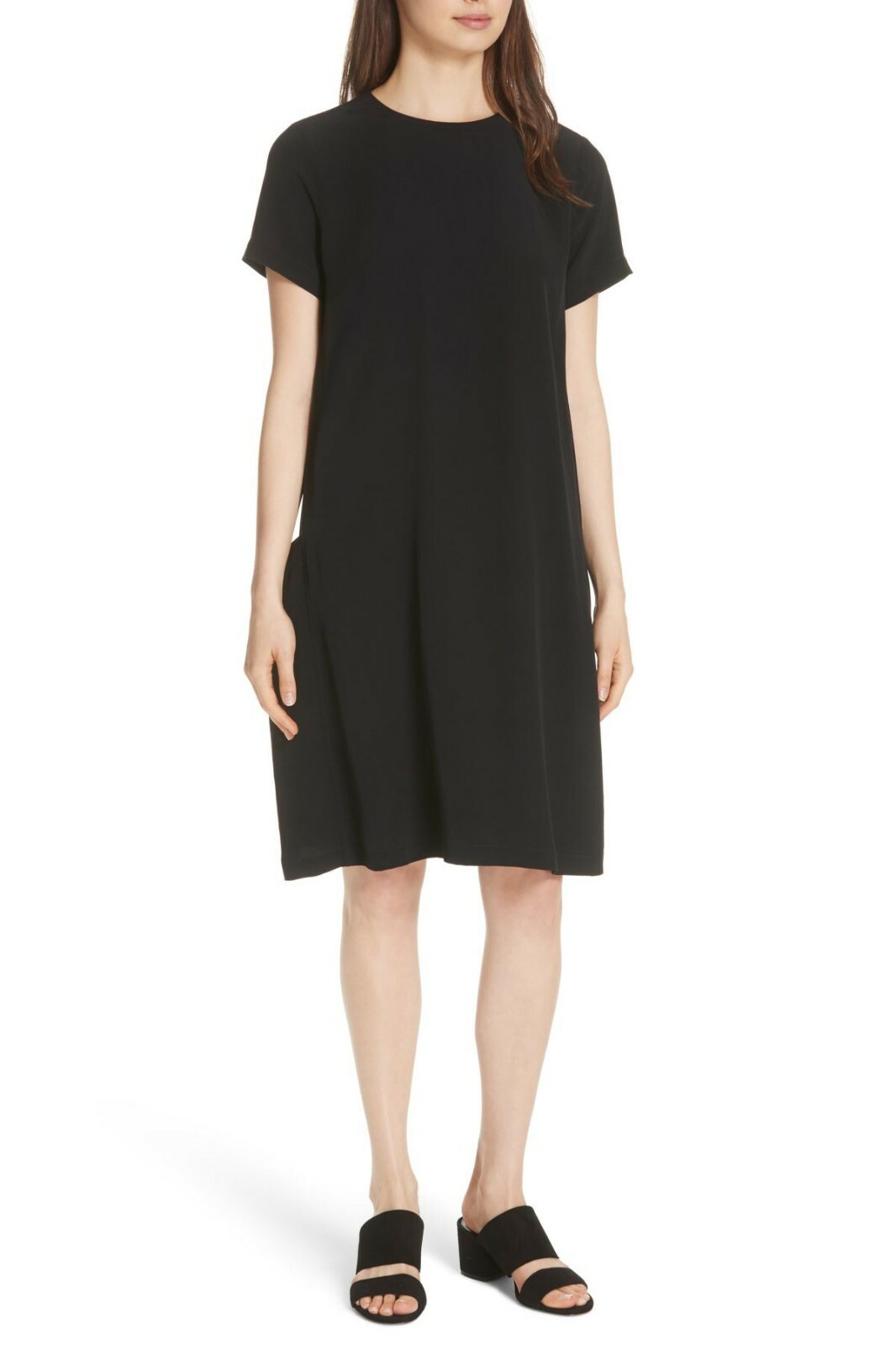 NEW Eileen Fisher Side Pocket Shift Dress in Black – Size XS #D2366