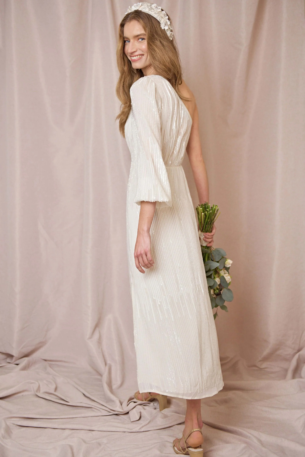 Rixo, Sequined Georgette Bradshaw Midi Dress, NEW W TAG, 16 UK / 12 US, Ivory
