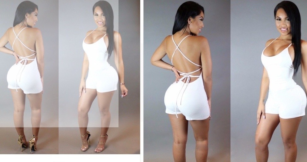 White O-Neck Jumpsuit Rompers Backless Short Bodysuit Bodycon MIdi Dress Overall