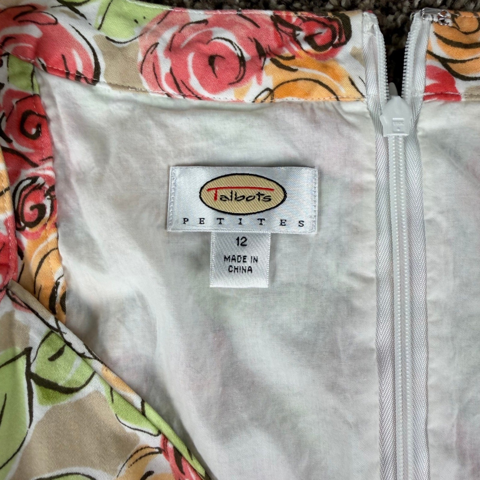 Talbots Petites Floral Rose Print Fit and Flare Midi Dress Sleeveless V-Neck 12P