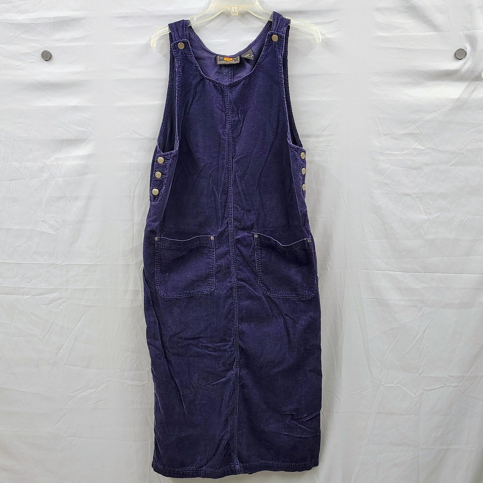 Vintage Route 66 Womens Purple Corduroy Pinafore Jumper Dress Side Buttons Sz M