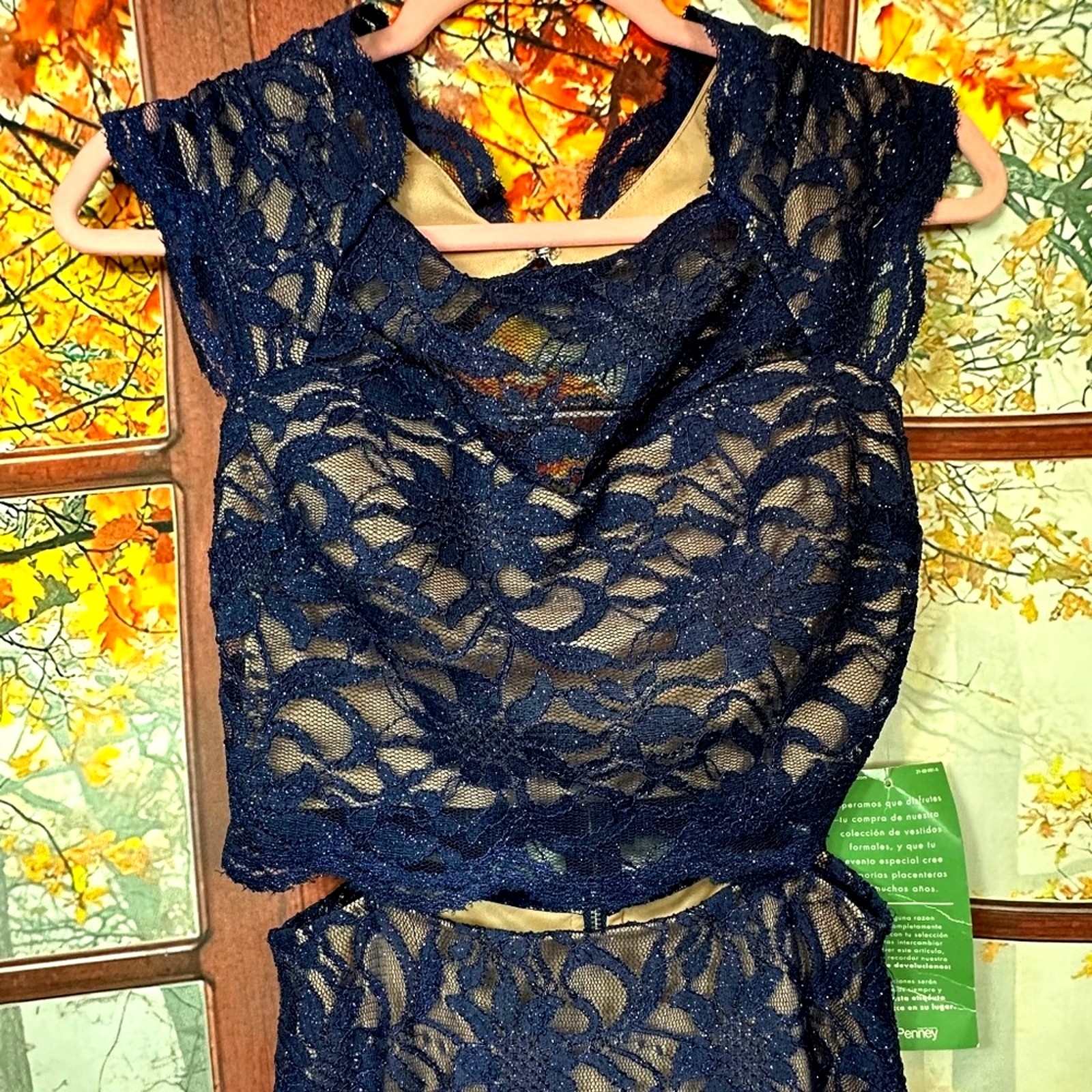 City Triangle One Piece in the Back/Two Piece in the Front Lace Gown Blue/Nude 7