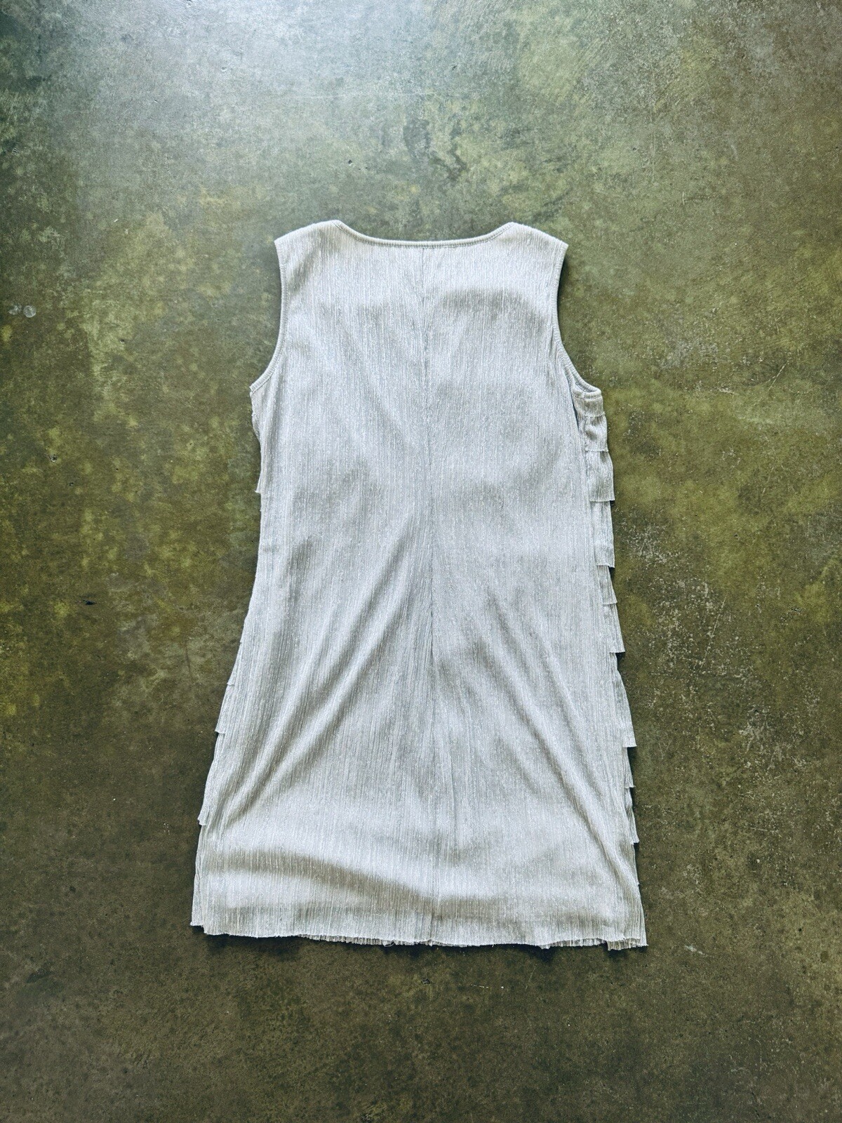 EUC SILVER METALLIC THREAD PLEATED RUFFLE DRESS SIZE 14 US 6 8 VINTAGE DESIGNER