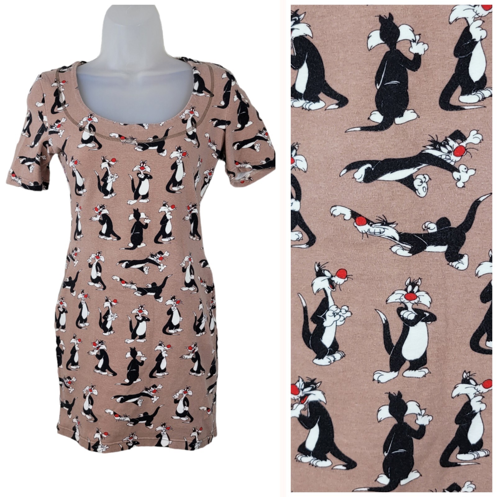 Vintage Looney Tunes Tunic Mini Baby T-Shirt Dress 2 XS Small Sylvester Cat