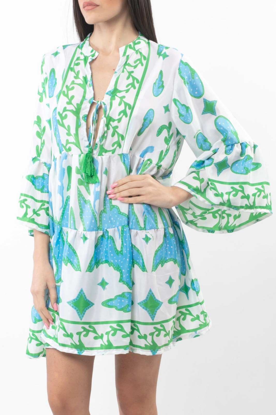 antica sartoria 2025 Aqua & White Dress With Korean Collar NWT O/S