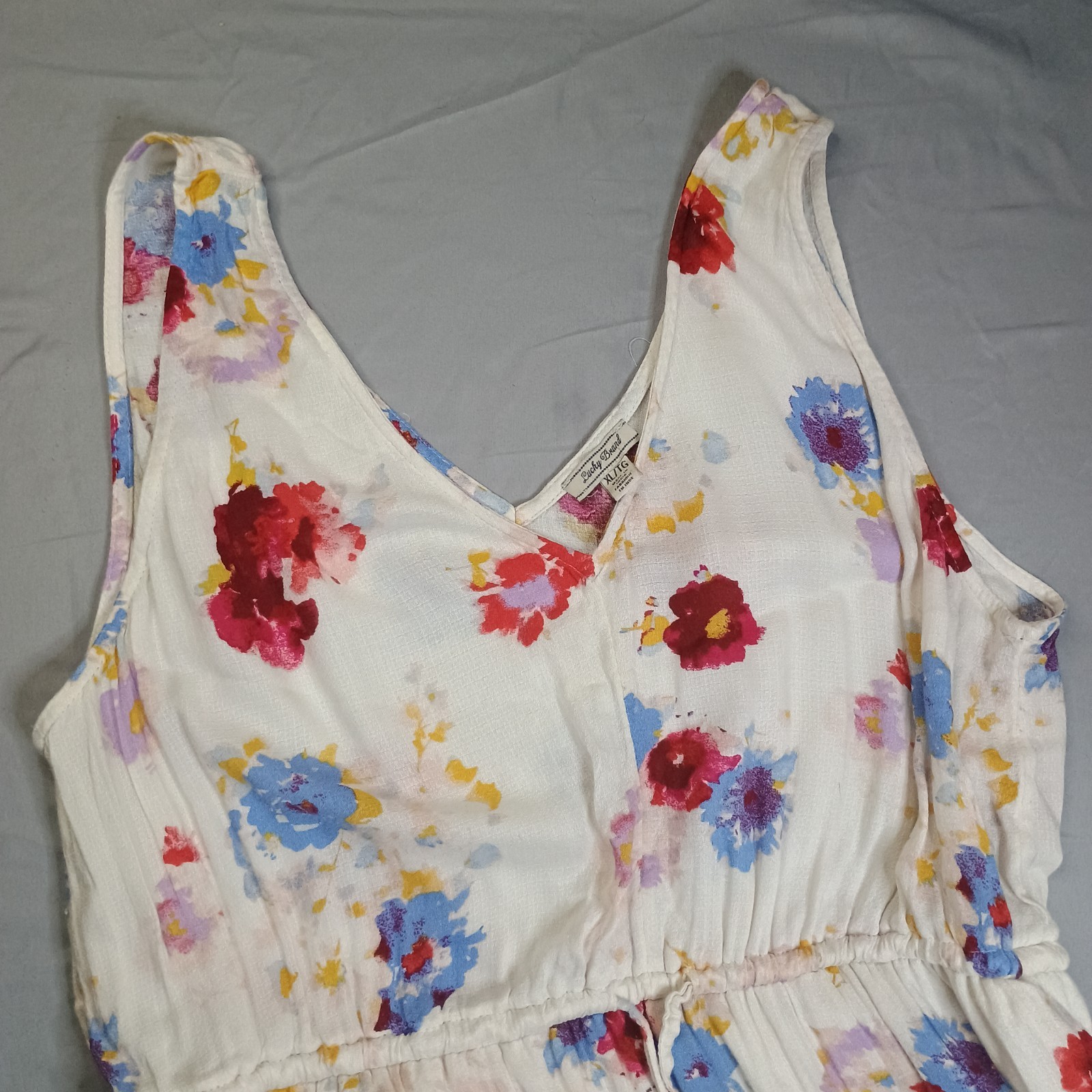 Lucky Brand Women’s MAXI CREAM FLORAL SLEEVELESS DRESS Size XL ULN