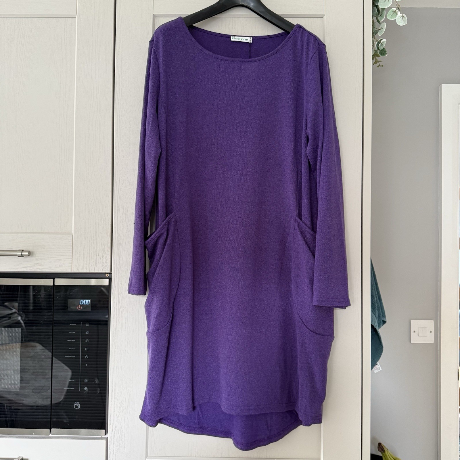 Kidsform Purple Shift Dress XL BNWT Laganlook Pockets Long Sleeve Stretch