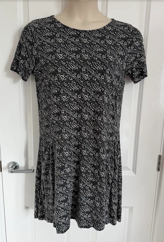 Fat Face Dress UK 12 Boho Cotton Modal Blend Black Abstract Floral Mini Pocketed