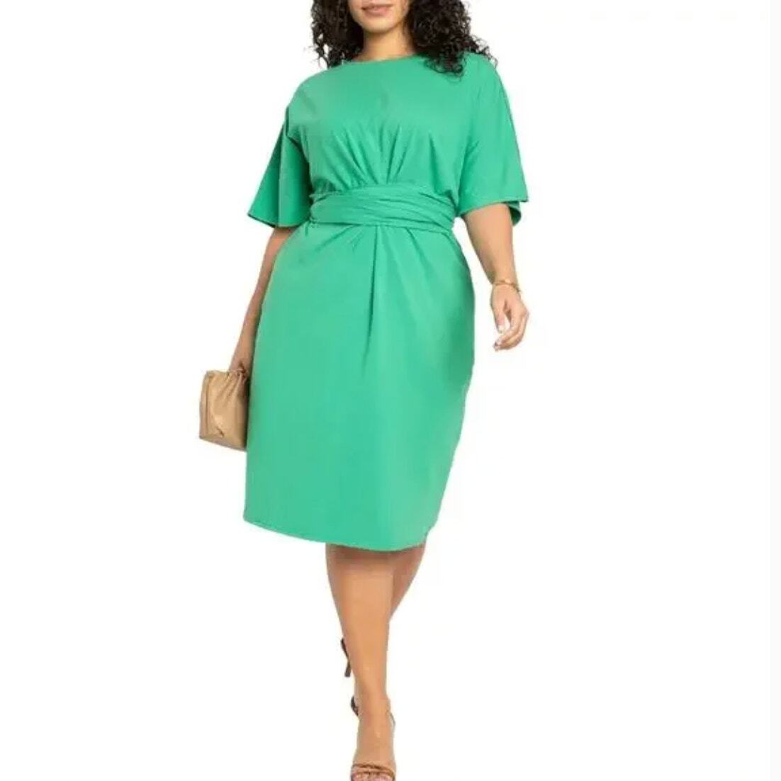 New! Eloquii Women’s Plus Size Cross Front Flutter Sleeve Dress in green, 20