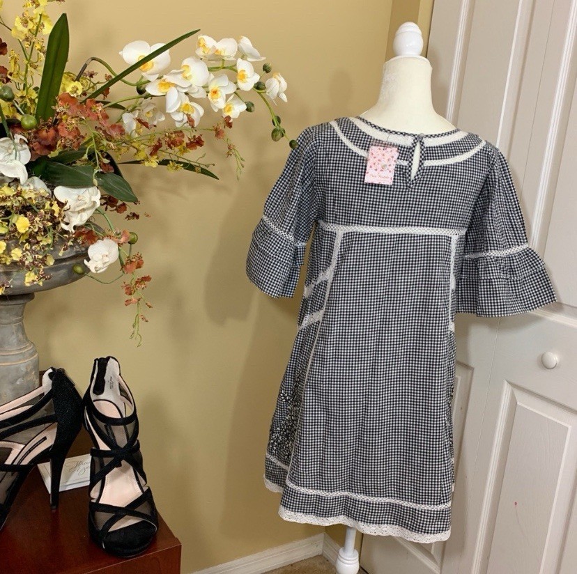 Free People Sunny Day Gingham Embroidered Floral Babydoll Dress Sz M Cottagecore