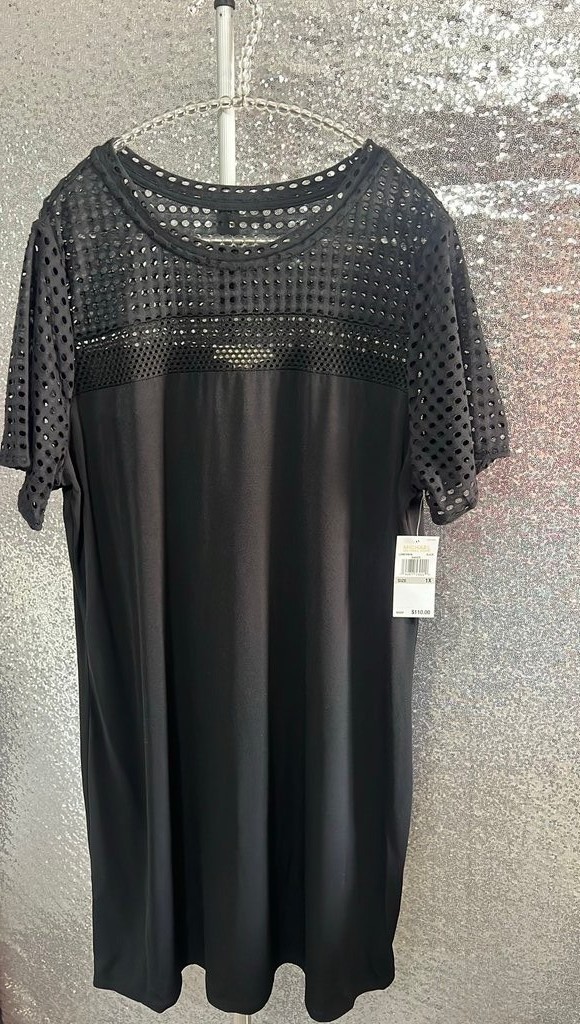 Brand New With Tags Michael Michael Kors Black Perforated Yoke Dress Size 1X