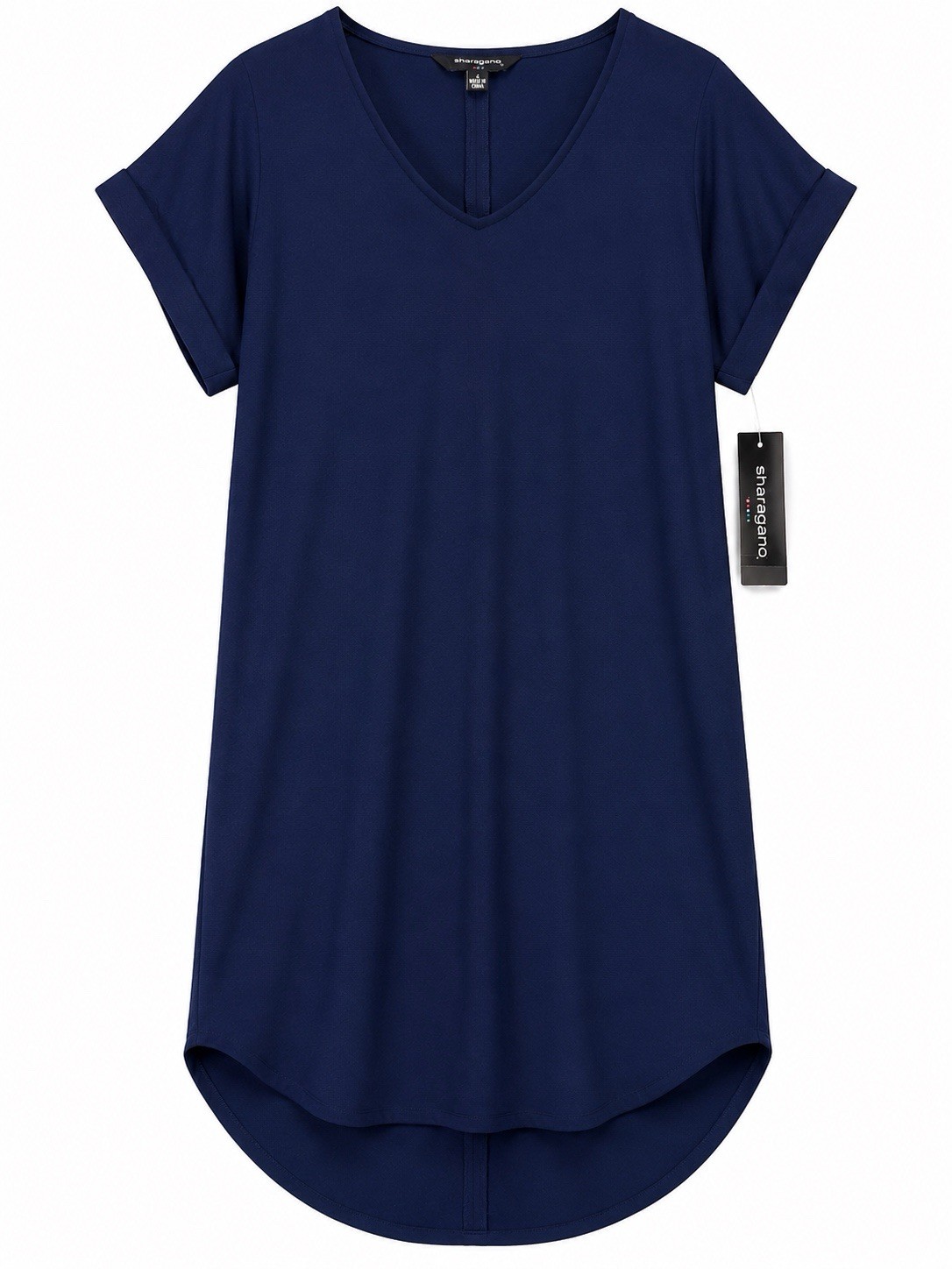 NWT Sharagano Navy Tunic Dress Size 4 V Neck Shift Office Career Casual Stretch