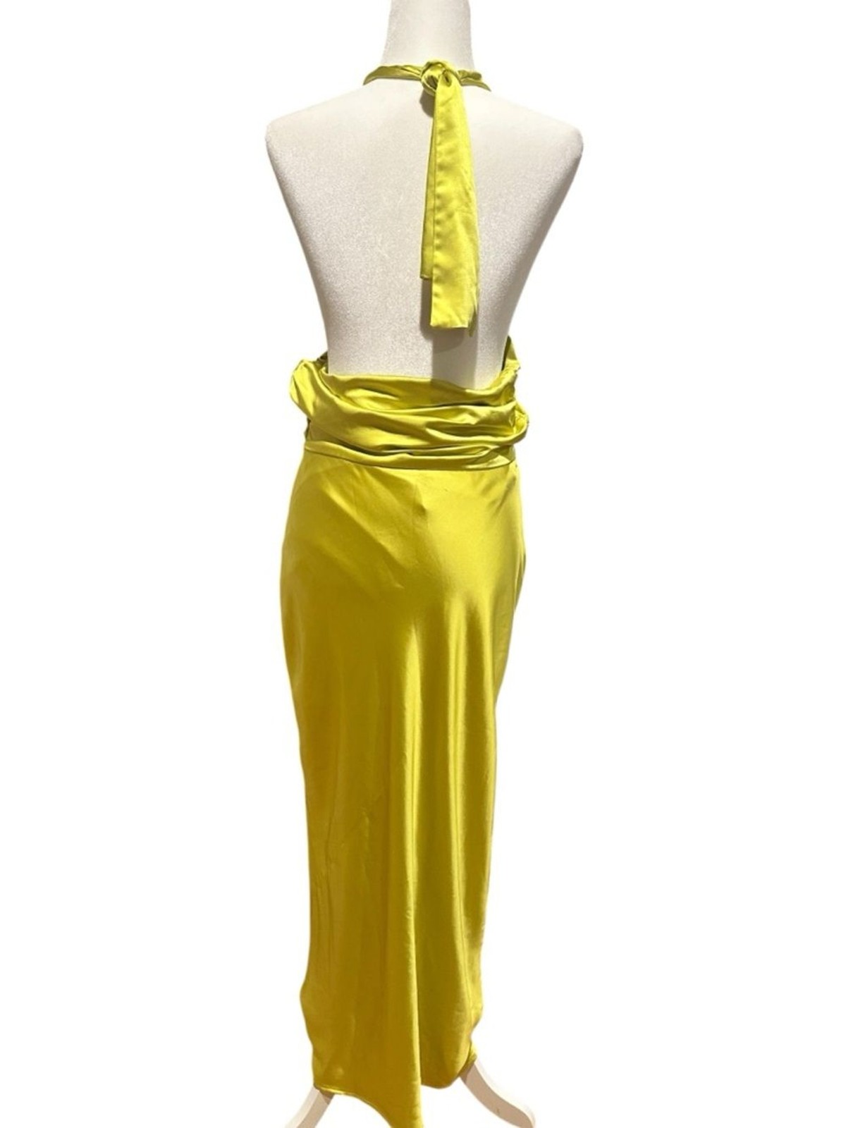 SIMON MILLER Satin Halter Chartreuse Prom Wedding Guest Long Slip Dress 10