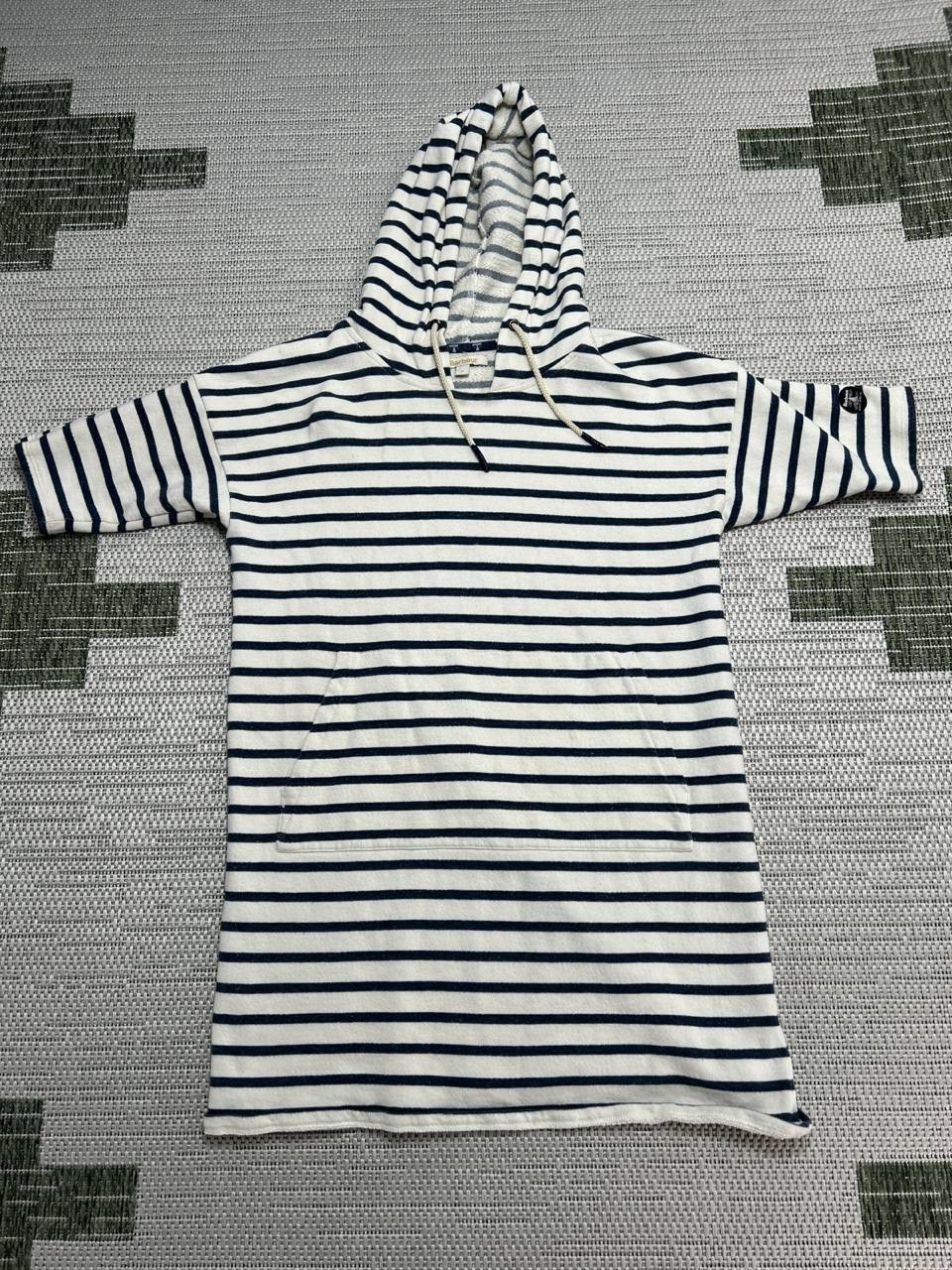 Barbour Renishaw Sweater Dress Womens 8 White Blue Striped Cotton Hooded Classic