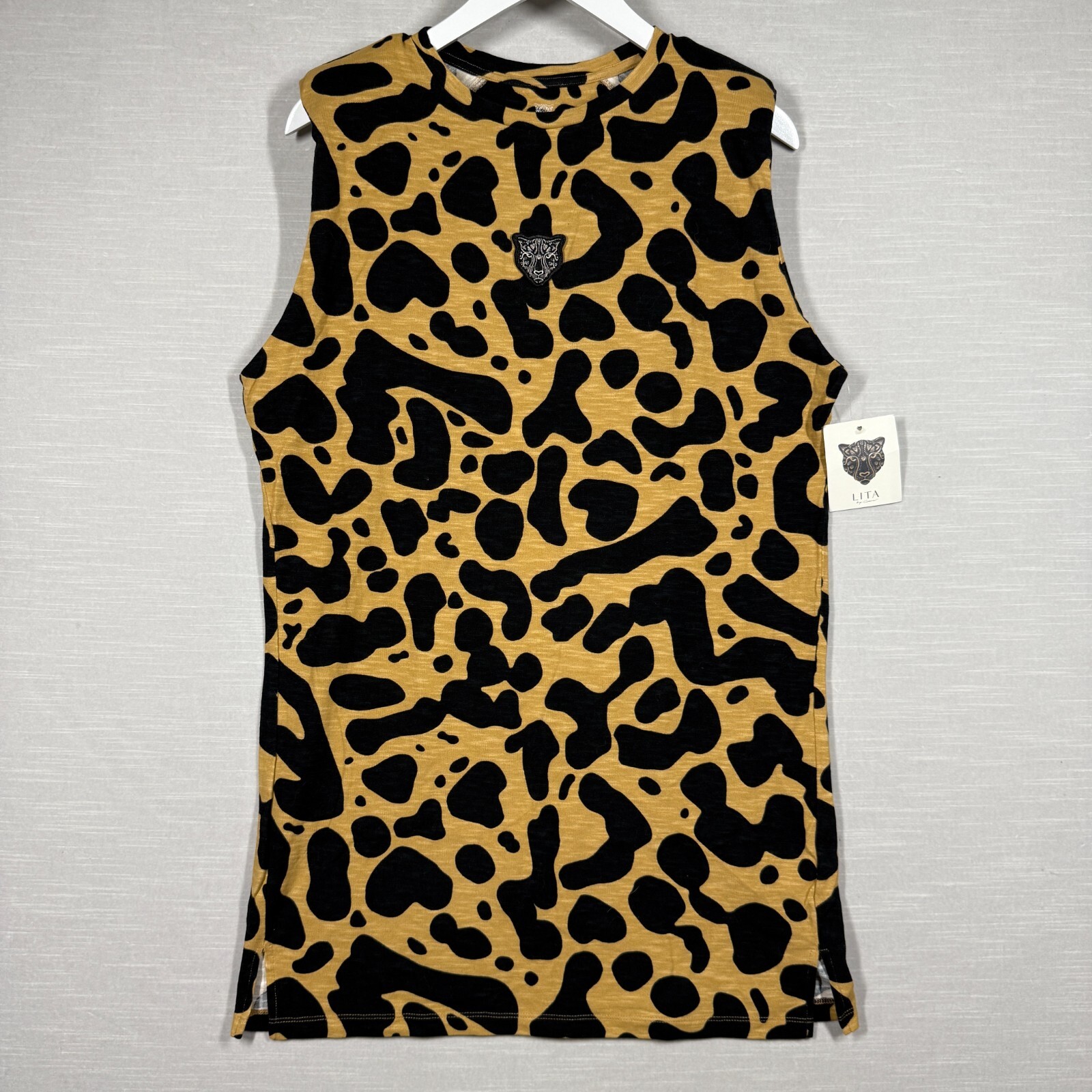 Lita Womens Dress XS Beige Black Leopard Animal Padded Statement Edgy Wild