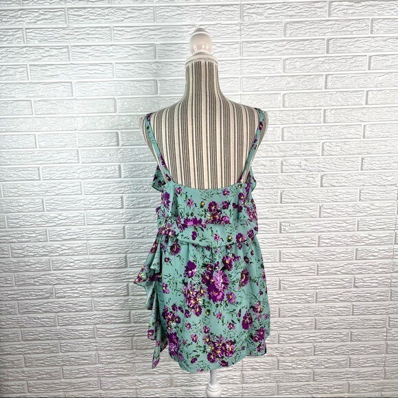 Sugar Lips Sage in Ruffles Multicolored Floral Sleeveless Blouson Dress Medium