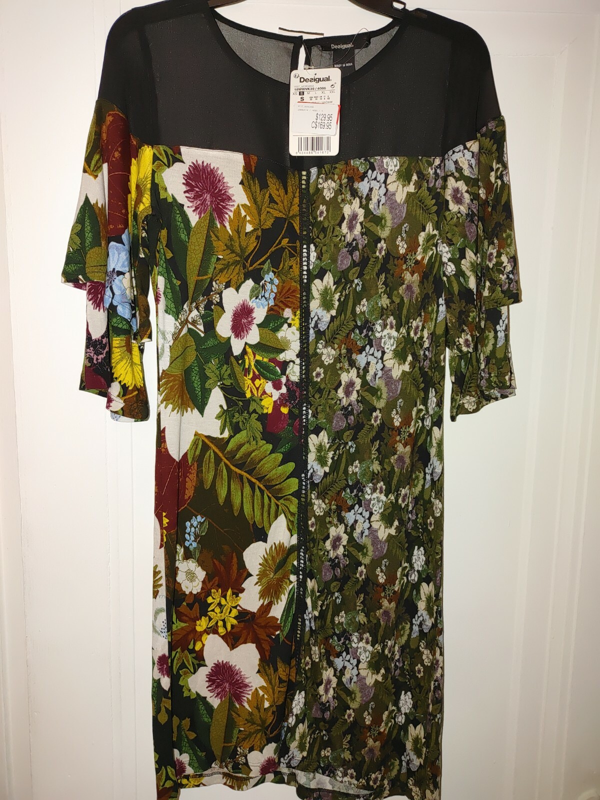 Desigual Morgana Dress Womens US XS Autumn Floral Black Boho 3/4 Sleeve flower