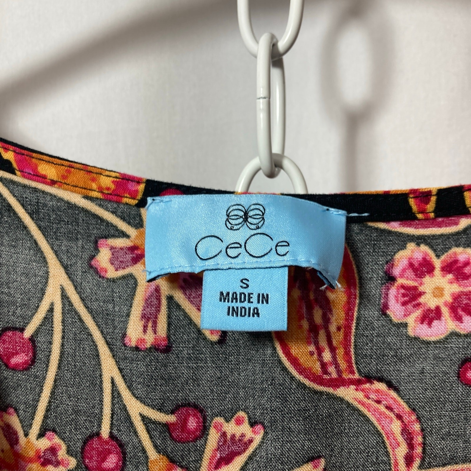 NWT CeCe Beachy Romance High Tide Wrap Short Sleeve Black Red Midi Dress Small