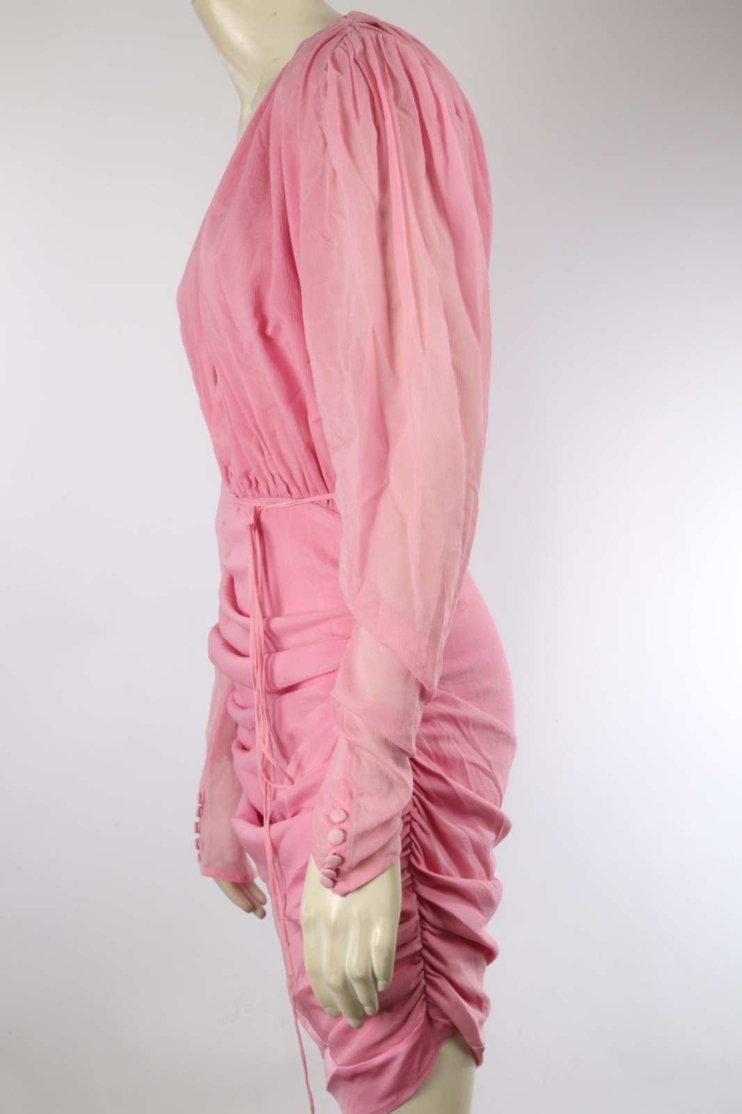 Magda Butrym Pink Ruched Long Sleeve Mini Dress Cocktail Party Going Out 36