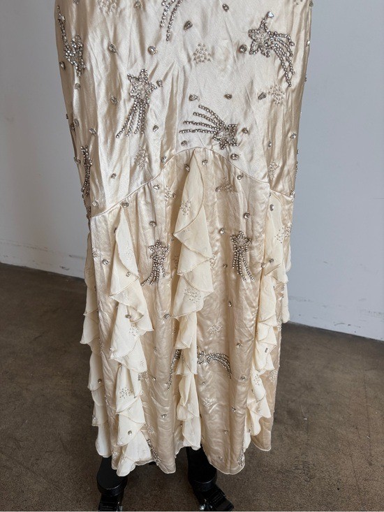$798 NWT For Love And Lemons “Elea” Beaded Slip Maxi Dress in Cream Sz XXS