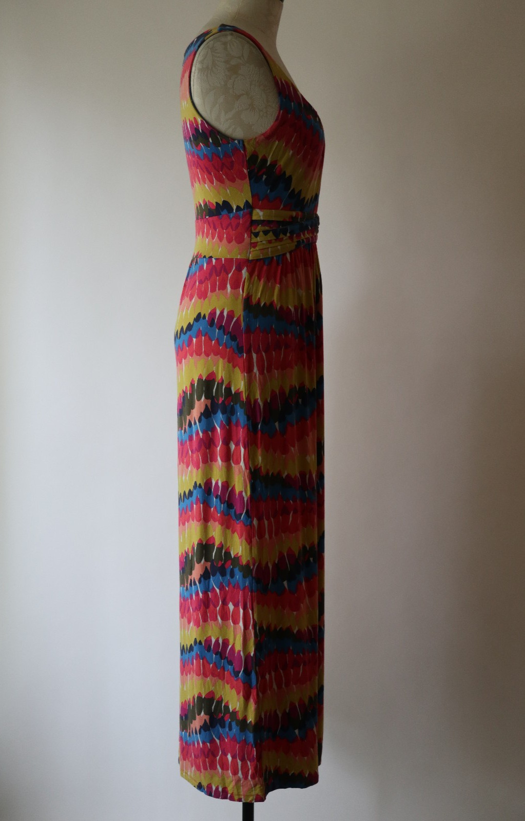 Boden Pink Blue Rainbow Stretchy Jersey Knit Sleeveless Long Maxi Dress Women 6R