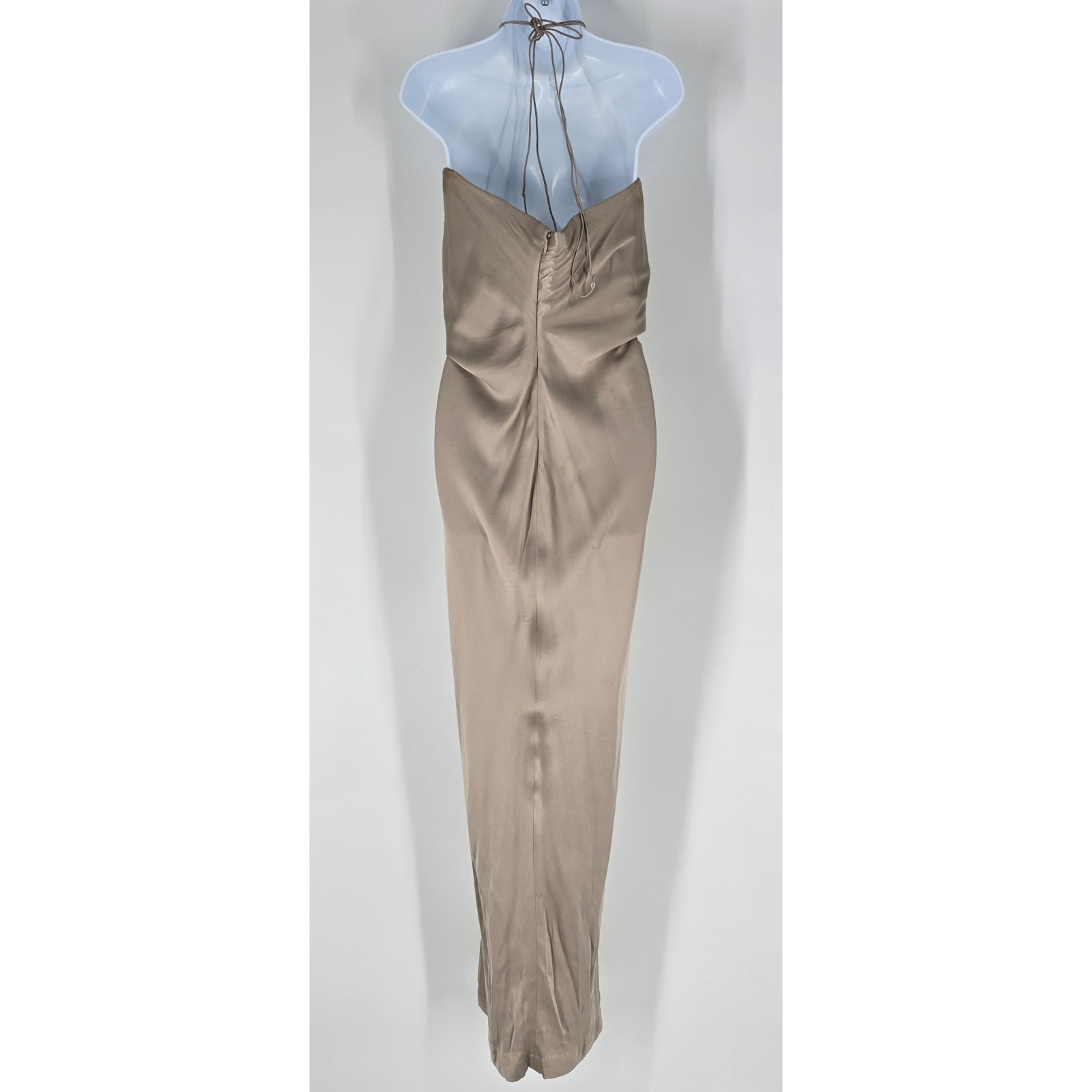 Kaufmanfranco Taupe Silk Halter Strap Evening Gown Size 10