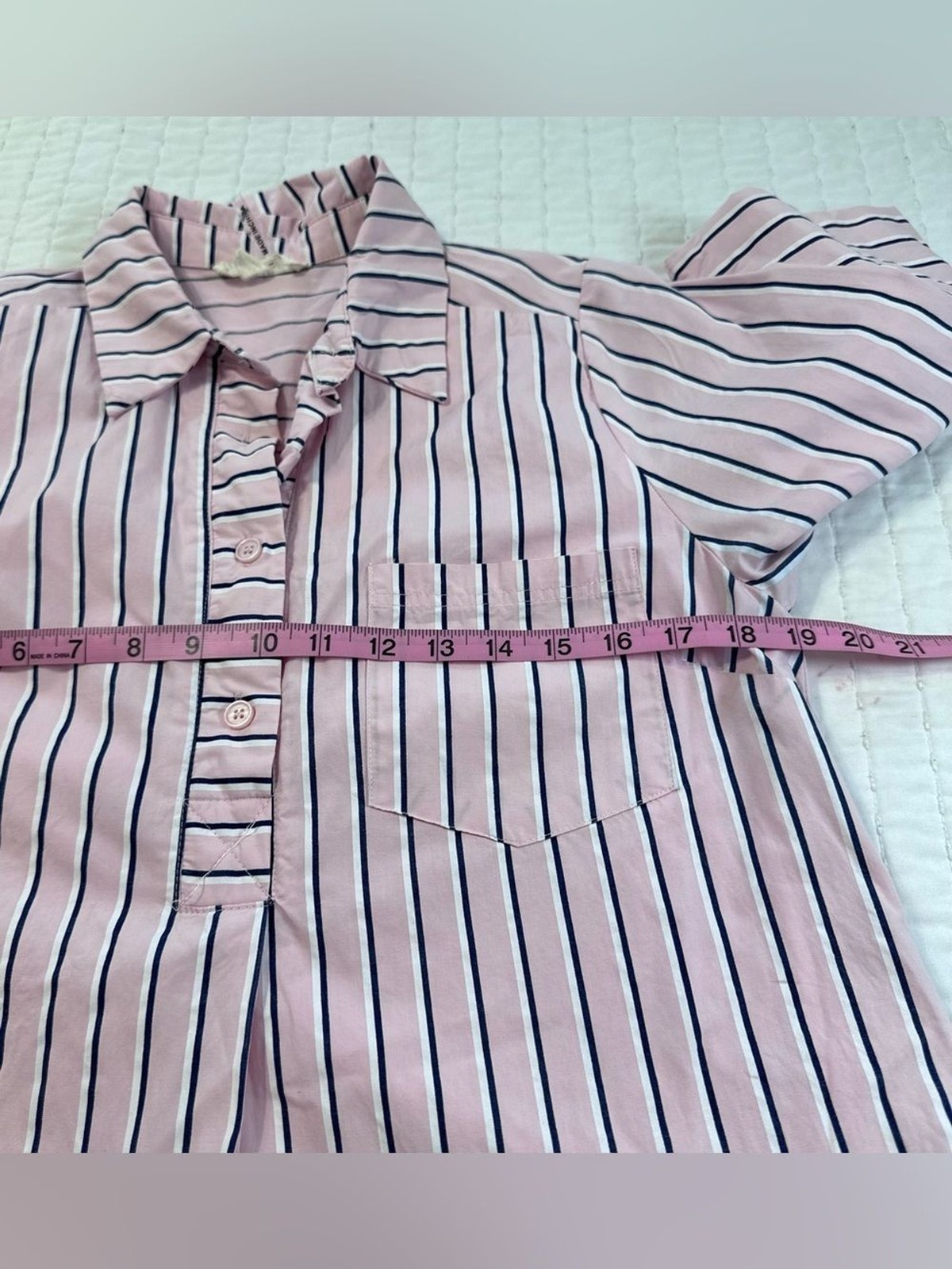 Entro Pink White and Navy Parker Striped Ruffle-Hem Mini Shirt Dress Size S