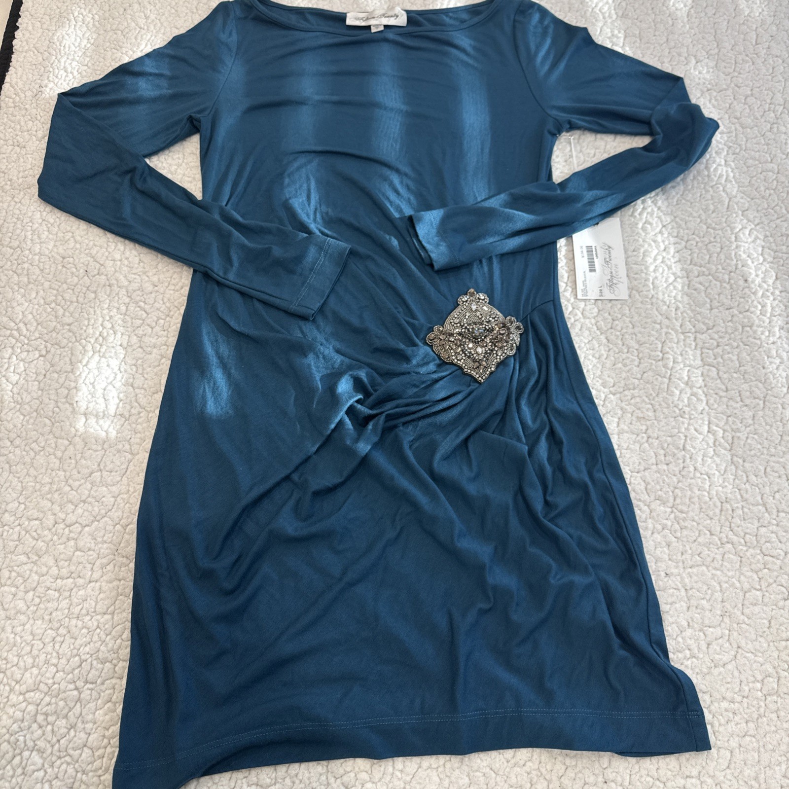 Fifteen Twenty Dress Large NWT MSRP $194 Y2K vintage dark teal rhinestones USA